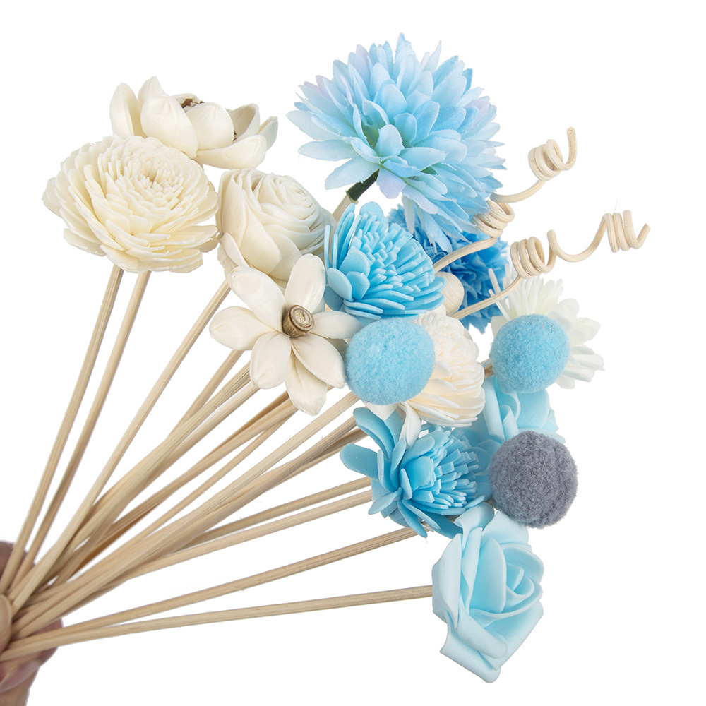 Perfume Fragrance Stick - 19pcs Bule Artificial Flower Rattan Reed